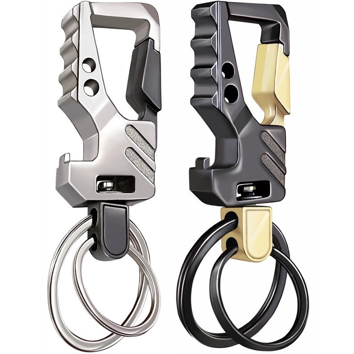 2 db dupla gyűrűs kulcstartó készlet, GABOX, Nagy szilárdságú kulcsszervező palacknyitó funkcióval, autós kulcstartó, karabineres kulcstartó, Ajándék férfiaknak nőknek, több színű
