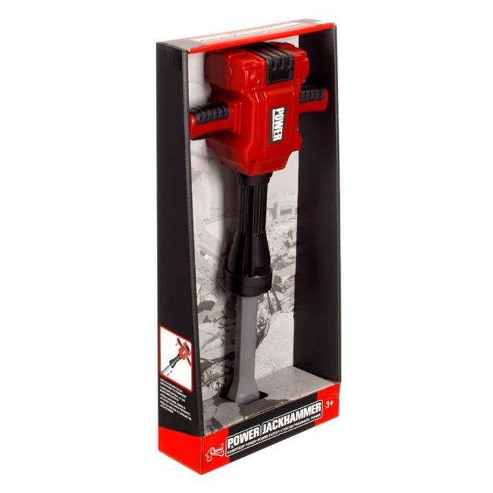 Set de joaca mester Antbro® ciocan pneumatic cu buton, sunet de functionare si miscare, din plastic, rosu/negru, 20.5x7.5x46.3 cm