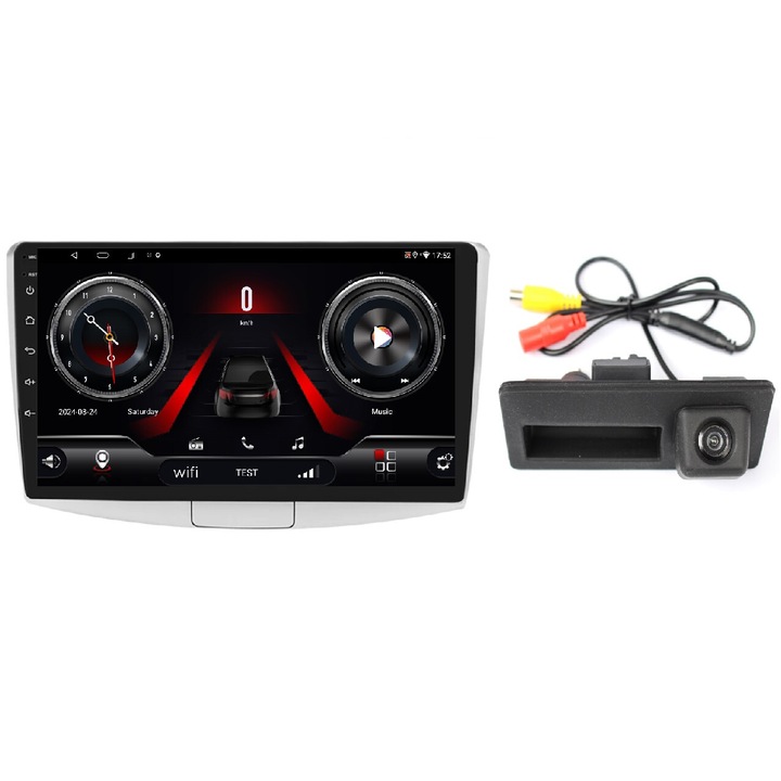 Pachet Navigatie VW Passat B6 B7 Ecran de 10.1 inch 8Core 6G RAM, 128G ROM memorie interna QLED, CARPLAY, Ventilator de racire + Camera marsarier AHD 1080P-170 grade, dedicata pe manerul de portbagaj