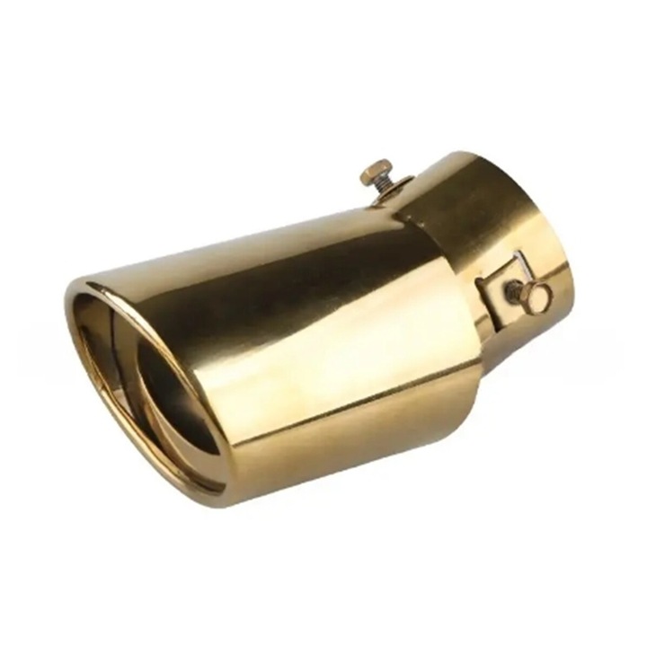 Ornament Toba Esapament curbat din otel inoxidabil, 140x75 mm, Auriu, Forma Ovala