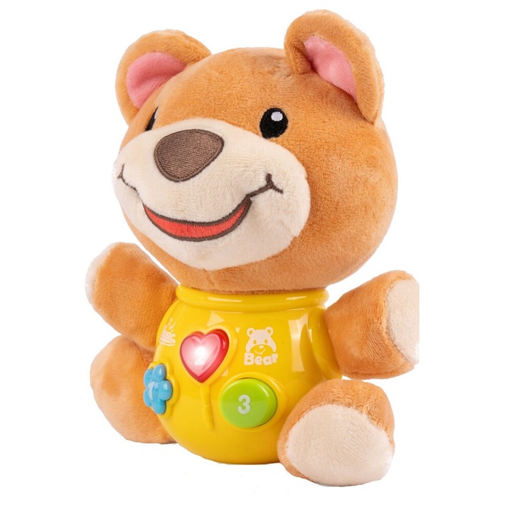 Jucarie interactiva pentru copii, Malplay, cu sunete haioase si lumini vesele, 3 moduri de joc, smiling bear