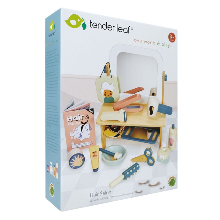 Дървен комплект за игра Tender Leaf Toys - Фризьорски салон, С аксесоари
