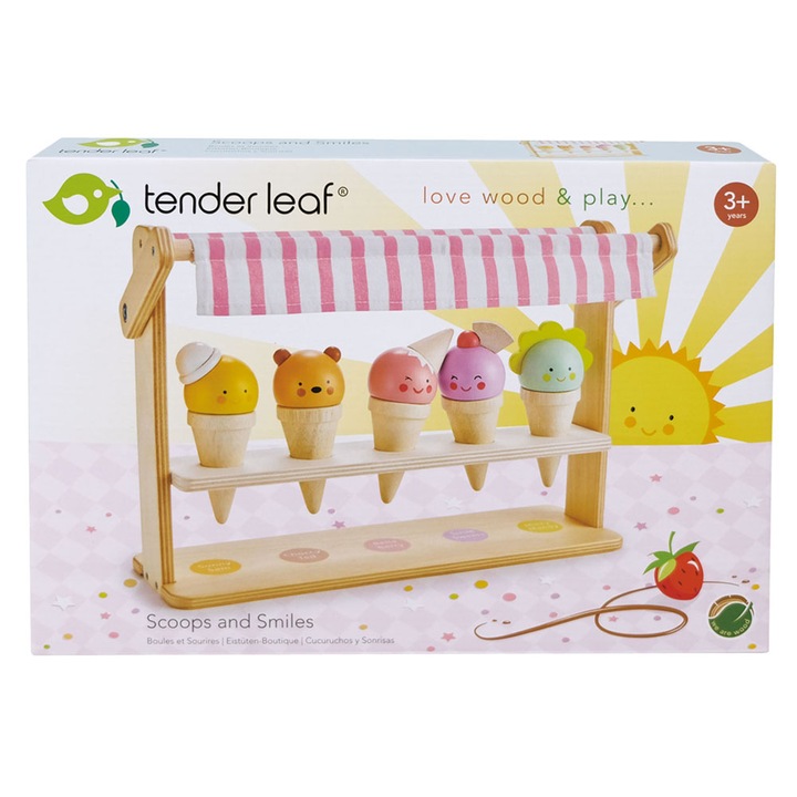 Set de joaca din lemn Tender Leaf Toys - Stand pentru inghetata, 5 piese