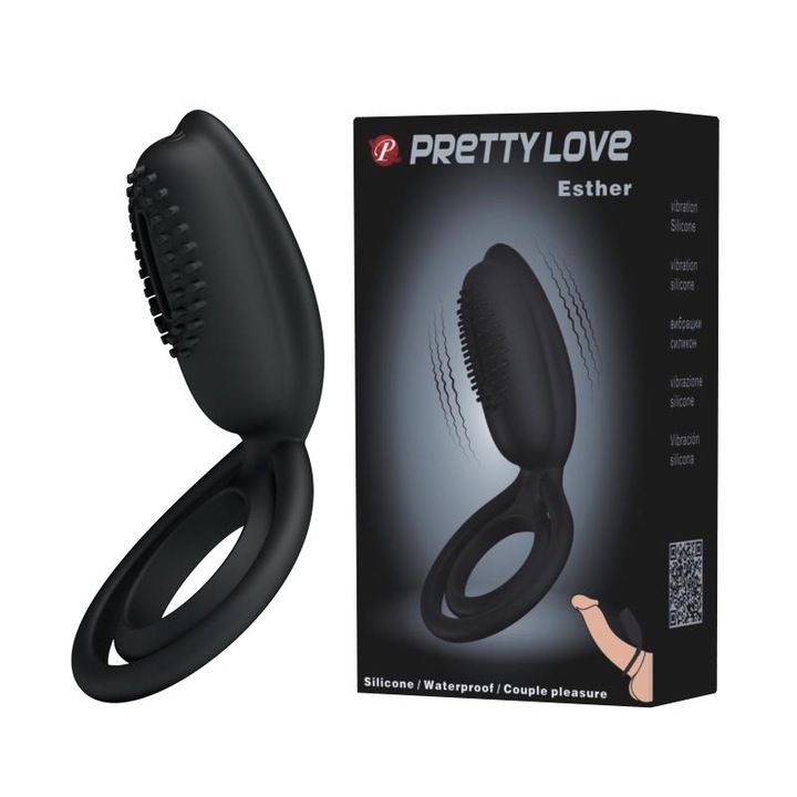 Inel dublu pentru penis si testicule Pretty Love, silicon, cu vibratii, 25x38mm