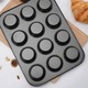 Tava de Copt pentru Briose, Muffin, Mini Quiche si Tarte, Retoo, 12 Forme 6.5x3cm, din INOX, 35x26.5cm, Strat Antiaderent, Grafit