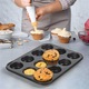 Tava de Copt pentru Briose, Muffin, Mini Quiche si Tarte, Retoo, 12 Forme 6.5x3cm, din INOX, 35x26.5cm, Strat Antiaderent, Grafit