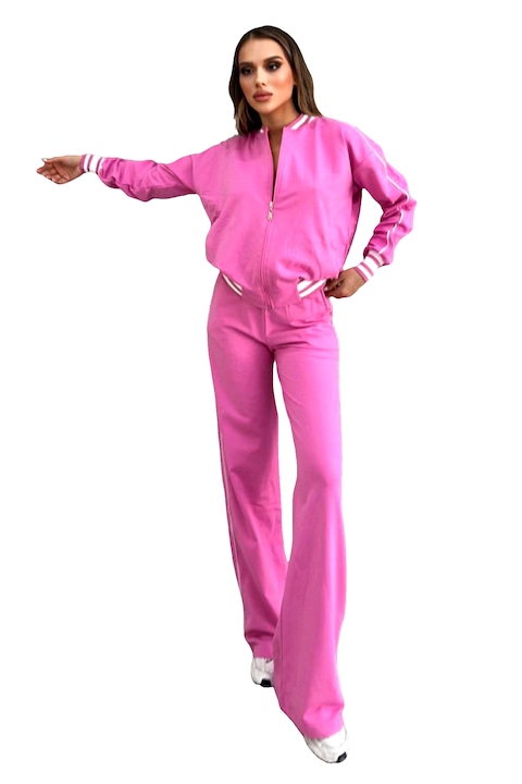 Compleu sport, ROXXA, cu jacheta si pantaloni evazati, Roz