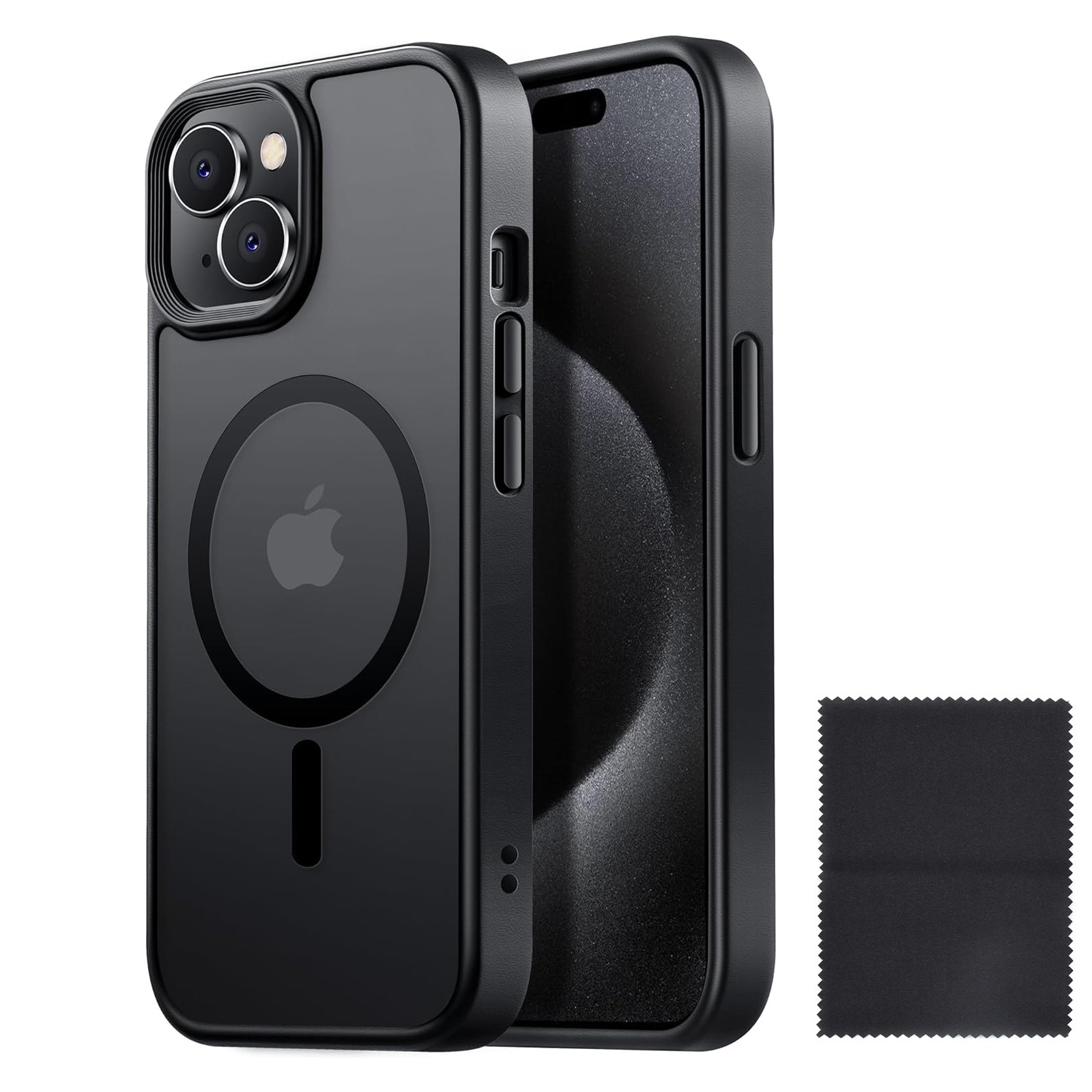 Husa De Protectie Pentru Iphone15 plus, Zggzerg, Magnetica, Cu carpa de curatare, Design slim, Cu decupaje camere, Margini ridicate, Anti-fall, Schockproof, Waterproof, Pentru incarcare wireless, TPU+PC, Negru