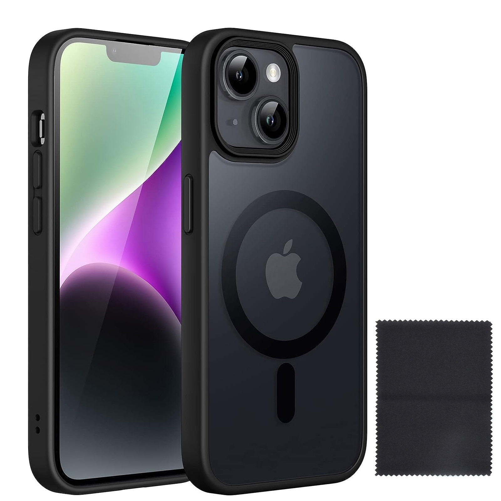 Husa De Protectie Pentru Iphone 14, Zggzerg, Magnetica, Cu carpa de curatare, Design slim, Cu decupaje camere, Margini ridicate, Anti-fall, Schockproof, Waterproof, Pentru incarcare wireless, TPU+PC, Negru
