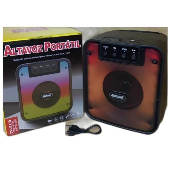Boxa portabila Andowl Q-YX152, 5W, cu lumini LED, neagra, 185x161x157mm