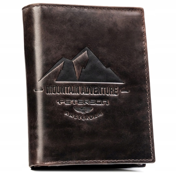 Portofel Barbati, Peterson, 12x9.5x2 cm, Piele Naturala, Orientare Verticala, Tehnologie RFID Blocking System, 10 Locuri Pentru Carduri, 3 Compartimente Pentru Documente, 1 Compartiment Pentru Monede, 1 Compartiment Pentru Bancnote, Culoare Maro Inchis