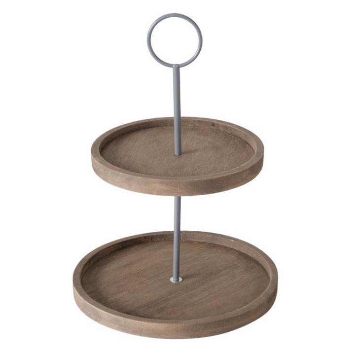 Platou decorativ din lemn Samina, doua nivele, inaltime 35 cm