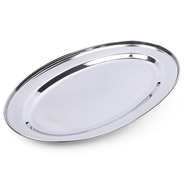 Tava de servire, Excellent Houseware, Otel, oval 39x26 cm, Argintiu