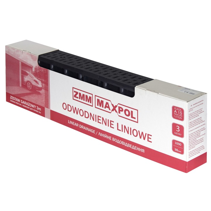 Sistem de scurgere ZMM, set 3m, 3 canale 1000x98mm, capacitate 1,5 tone, culoare neagra