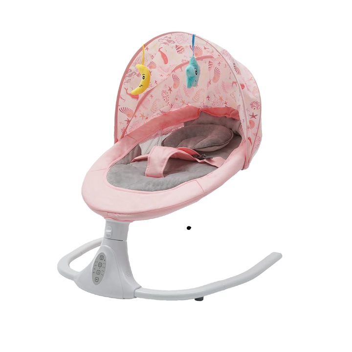 Leagan electric pentru bebelusi, control Bluetooth, 4 setari de viteza, roz