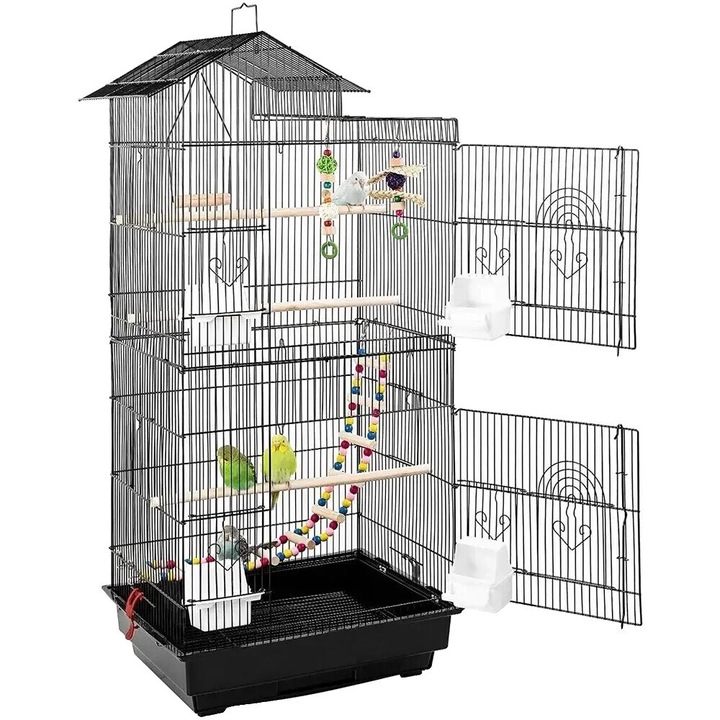 Cusca spatioasa pentru pasari pentru perusi si canari, 46x35.5x99.5 cm, include jucarii si hranitori