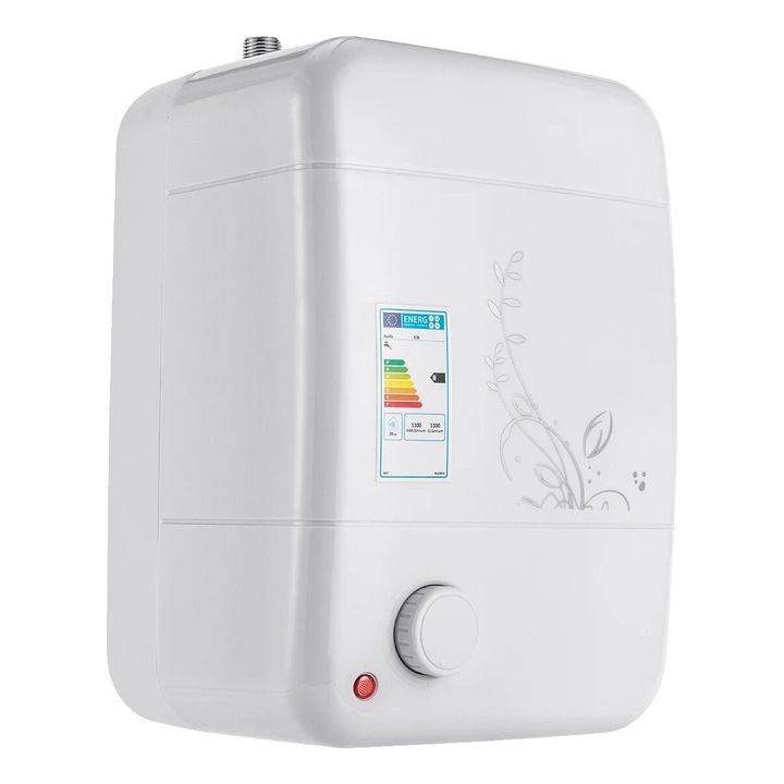 Boiler electric, 8L, 1500W, alb, design compact, eficienta energetica B