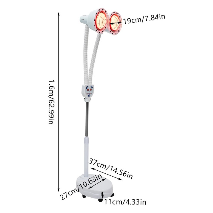 Lampa cu infrarosu 275W, capete ajustabile, ameliorare dureri, alb