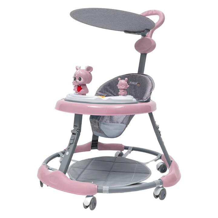 Babakomp, 7 állítható magasságú, PP/acél, rózsaszín/szürke, 55x50x40-46cm