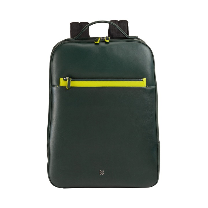 Rucsac laptop barbati, DuDu, piele naturala, 2 buzunare externe, 5 buzunare interne, 16 inch, 30x40.5x12cm