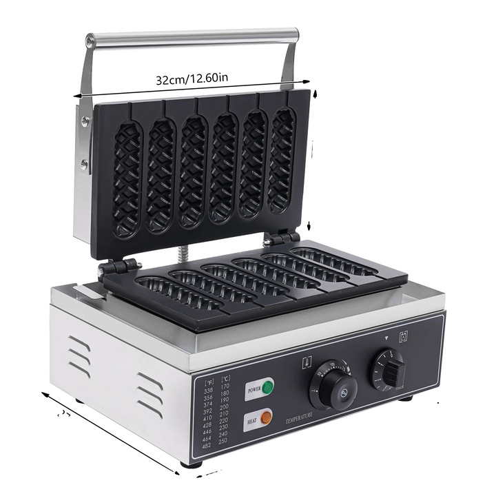 Masina de hot dog, 1500W, 6 forme, 50-300°C, 38.5x27.5x22.5cm
