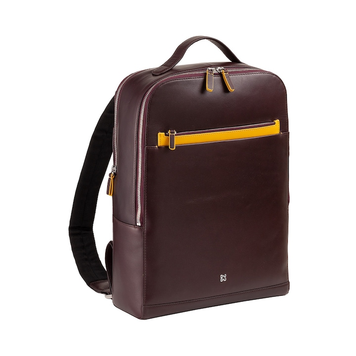 Rucsac din piele pentru laptop, Dudu, 1 compartiment exterior, 5 compartimente interioare, multicolor, 28x38x10cm