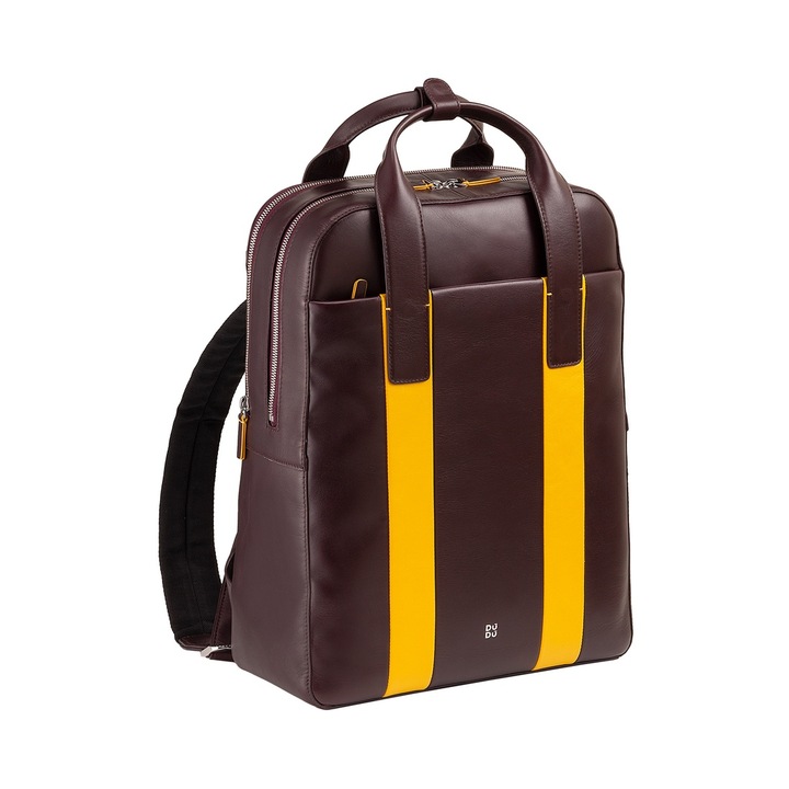 Rucsac laptop Dudu, piele Nappa, 31x40x13cm, 1 compartiment exterior, 5 compartimente interioare, multicolor