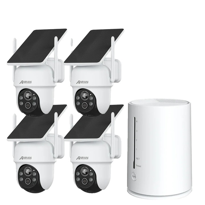 Set camere de supraveghere, 2K, detectie PIR, 4 camere, rezistenta la apa IP66, 2560x1440, alimentare solara