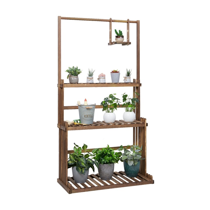 Suport pentru plante, lemn, 3 etaje, utilizare versatila, maro, 142x81x36.5cm