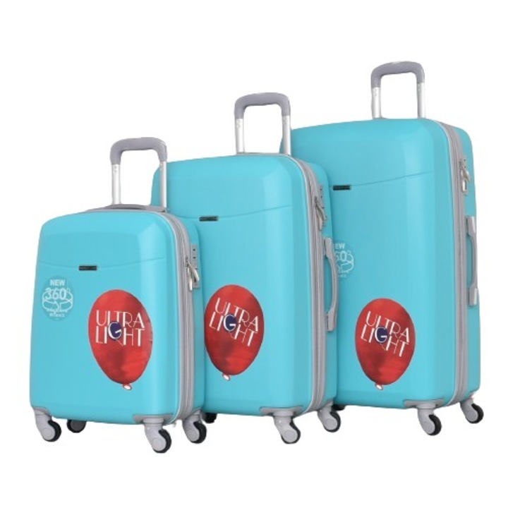 Bőröndkészlet PERFECT LINE ABS 8093, 77/30/50 cm, Extender, Türkiz, 3 db