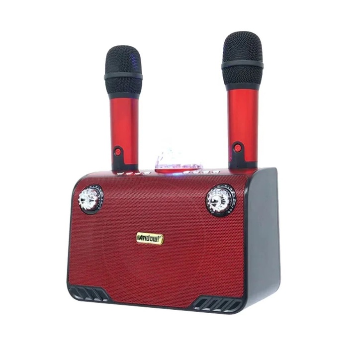 Hordozható hangszóró 2 mikrofonnal XY899, LED világítással, 45W, bluetooth, piros színű