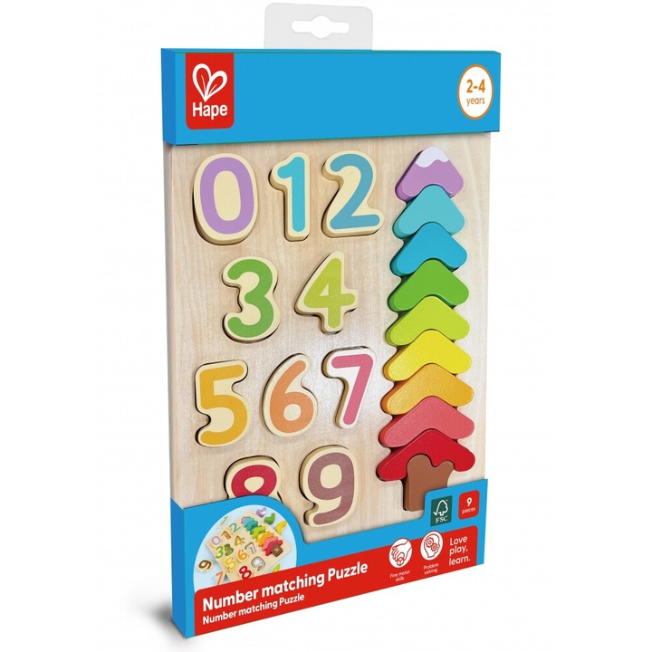 Fa puzzle, Hape, színek és formák, 9 db