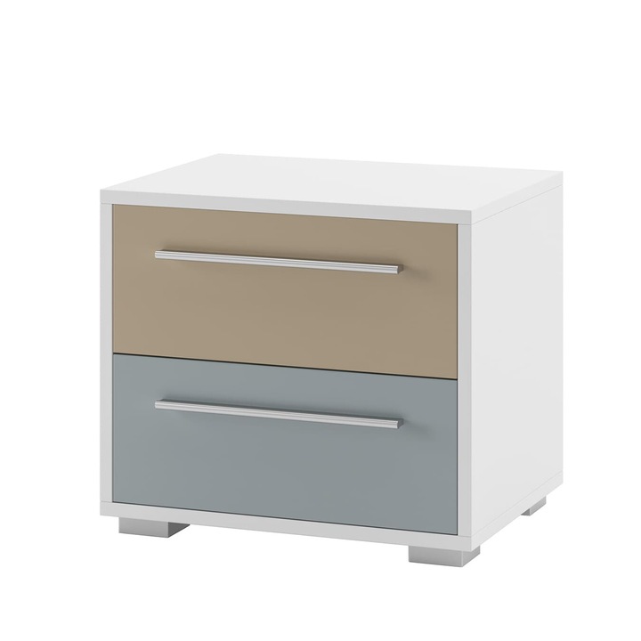 Noptiera Reven, 50x38.3x44.6cm, alb, maro, navy