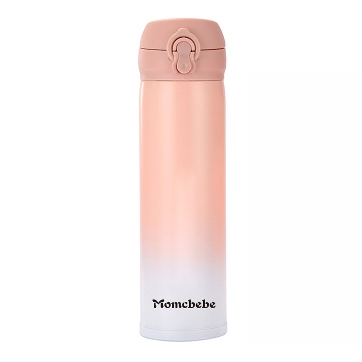 Momcbebe термос, двойна изолация, преносим, градиентно розово, неръждаема стомана, 22x7 см, 500 мл