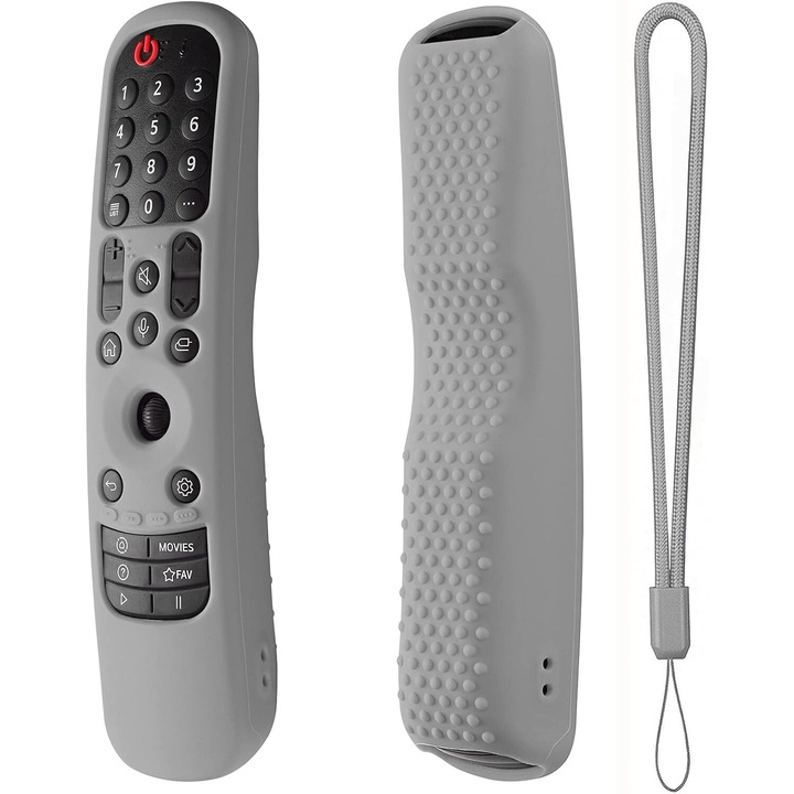 Капак за дистанционно управление, съвместим с LG TV Remote MR22GA/MR22GN/MR23GA Силиконов калъф Калъф за LG Magic TV LG C2 C3 G3 OLED Remote Cotroller Slicone Sleeve with Chain (сив)