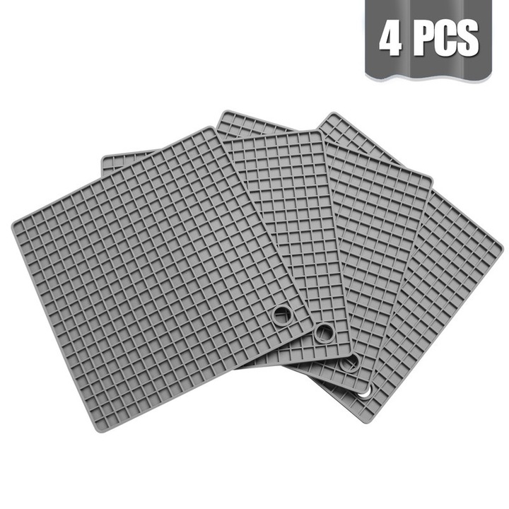 4 db hőálló edénytartó készlet, szilikon, szürke, 17x17 cm