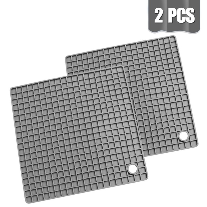 2 db Konyhai alátét készlet, szilikon, hőálló, szürke, 19x19cm