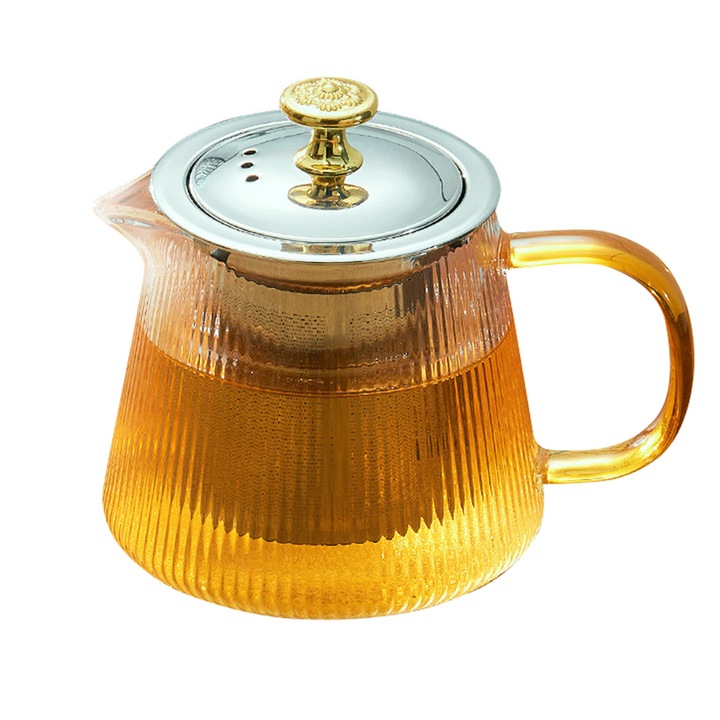 Чайник Momcbebe, високо боросиликатно стъкло, неръждаем филтър, 500 ml, прозрачен, 12x11x14.5cm