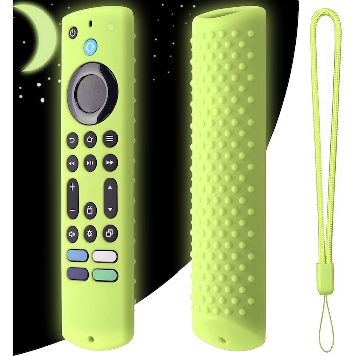 Силиконов калъф за дистанционно за 2023 Fire TV Stick 4K Max 2nd/Fir TV Omni Series/FireTV 4-Series Remote, Toshiba/Insignia FirTV Remote Cover с верижка (флуоресцентно зелено)