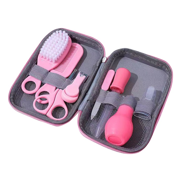 Momcbebe Комплект за грижа за бебето, 8 части, безопасен дизайн, розов, 16x11,5 cm