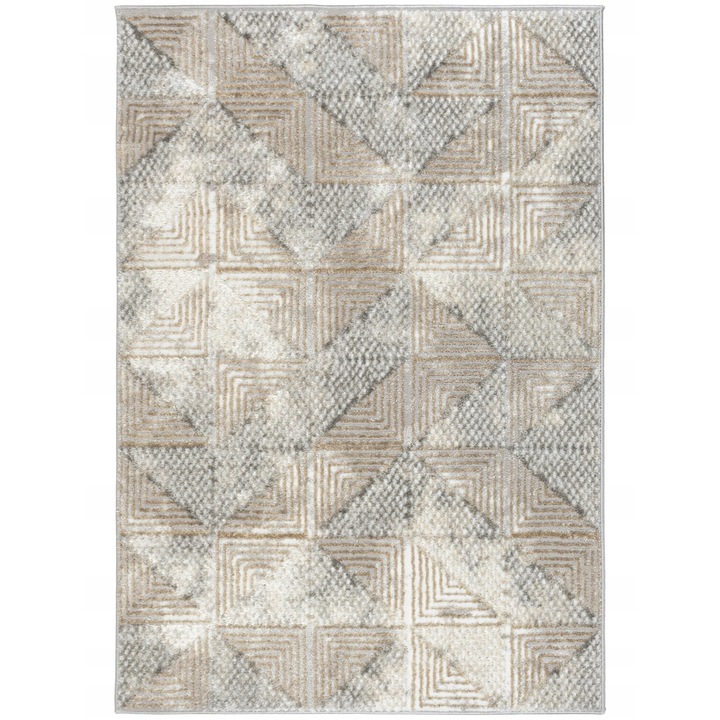 Covor decorativ, e-floor, Wenecja, Geometric, 160x230cm, Dreptunghi, Antiderapant, OEKO-TEX, Gri bej