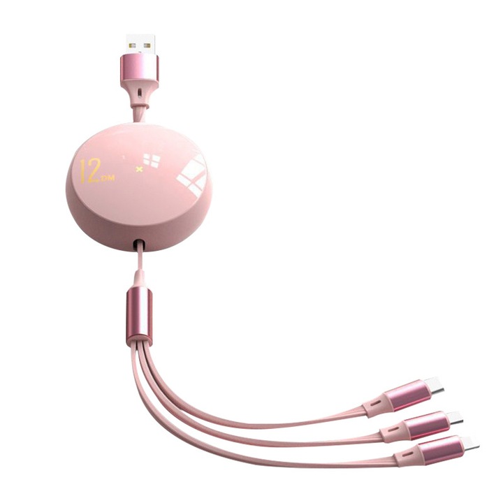 Behúzható töltőkábel 3 az 1-ben, több eszközzel kompatibilis, 1,2 m, univerzális