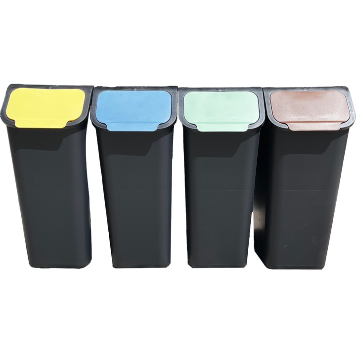 Set de 4 cosuri de colectare selectiva a deseurilor, 4 x 35 L, verde, albastru, galben, bronz