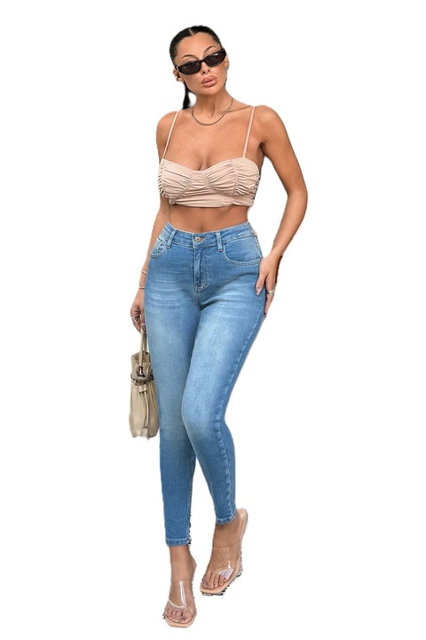 Blugi Dama, Croiala Skinny Jeans, Talie Inalta, Albastru