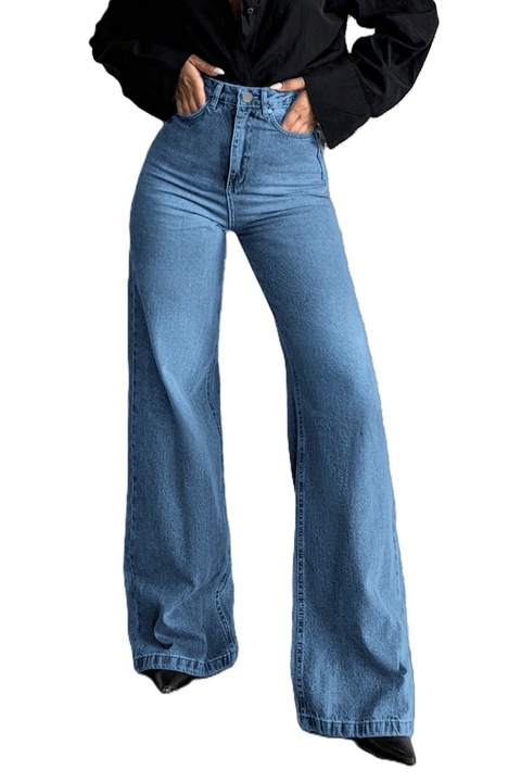 Blugi Dama, Croiala Larga, Cu Talie Inalta, Albastru inchis