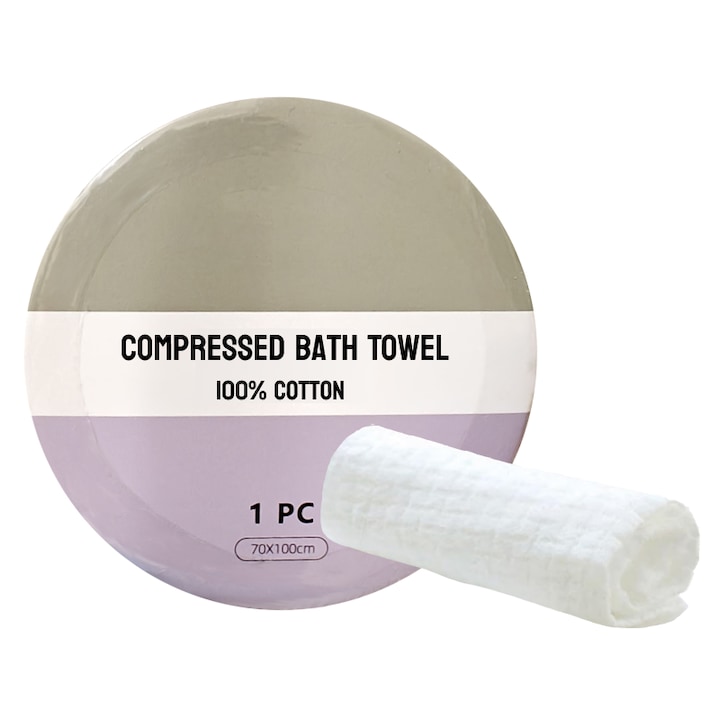 Prosop de baie comprimat, utilizare unica, 70x100cm, bambus, alb