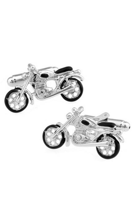 Set 2 butoni camasa motocicleta, JENUOS®, unisex, inox, cupru, Argintiu/Negru