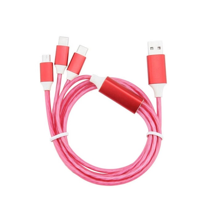 3 az 1-ben adattöltő kábel, JENUOS®, alumínium, kompatibilis a Lighting / Type-c / micro usb-vel, 1,2 m, piros