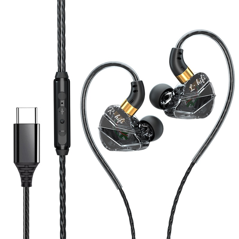 Casti cu fir, In-Ear, Type-C, Control Volum, 1.2m, Calitate Sunet HiFi, Negru
