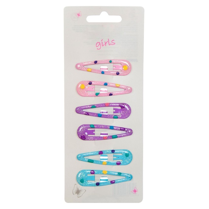 Set 6 clame de par Shopiens® pentru fetite, metalice multicolore cu buline, 5 cm